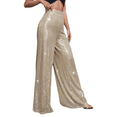 thumbnail image 3 of Women Sequin Bell Bottom Pants Glitter Sparkle High Waist Wide Leg Trousers Night Out Clubwear, 3 of 9