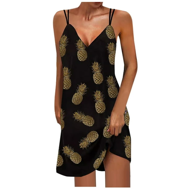 Vestido de mujer con falda de tirantes con doble hombro estampado con cuello en V sin rastro para mujer Fridja hjkh7416