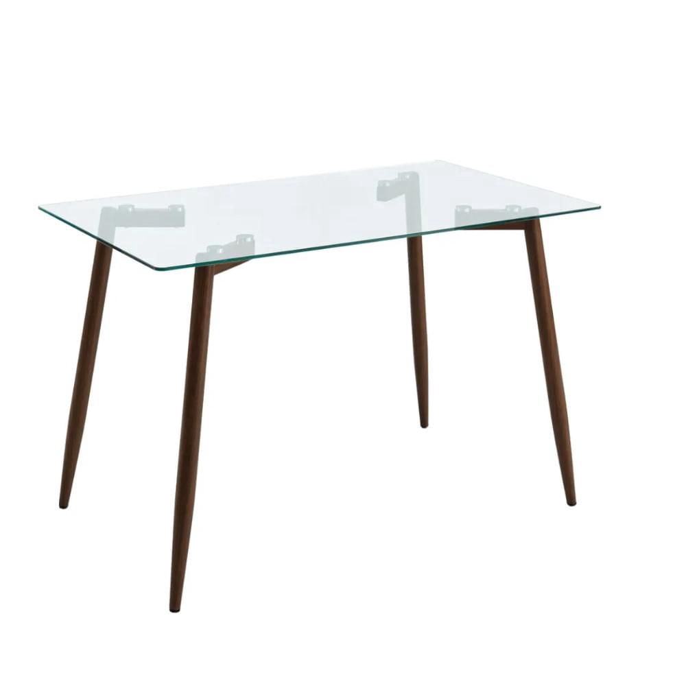 Modern Rectangular Dining Table with Sleek Tempered Glass Top, Walnut-Style Metal Legs, Perfect for 4 People
