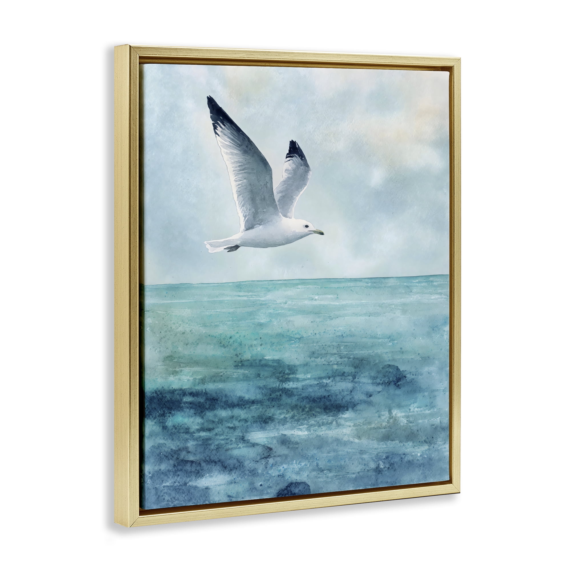 Stupell Industries Seagull With Black Tips Gold Framed Floater Canvas Wall Art, design by Franklyn Gregory