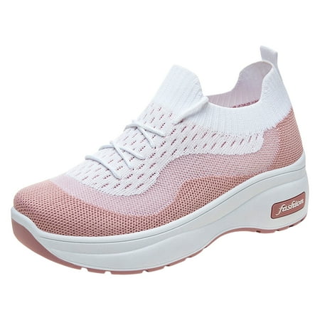 QYZEU White Sneakers for Women Flip Flops with Arch Support Spring Shoes Walking Casual Breathable Slip On Casual Sports Shoes Women s Duel Casual Shoes Pink 38