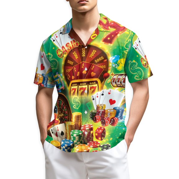 Netecom Gambling Playing Card Poker Hawaiian Shirt for Men, Button Down Summer Beach Short Sleeve, S-5XL
