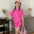 thumbnail image 7 of Abcomgle Short Sets for Girls 10-12 Girls Two Piece Outfits Oversized Short Sleeve T Shirts and Biker Shorts Athletic Casual Girls Outfits,Hot Pink,3-4Years, 7 of 7