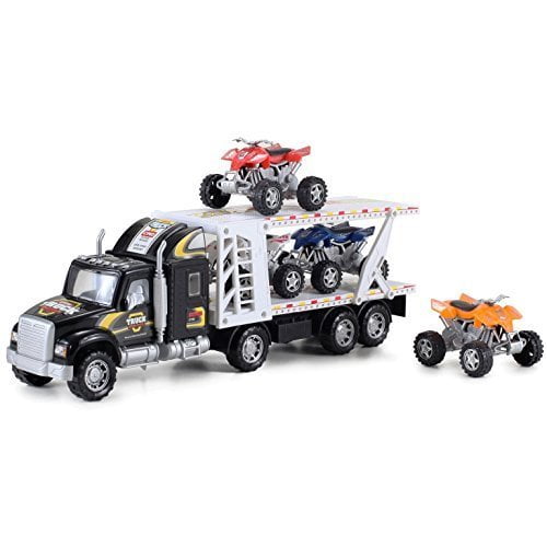 USToyOutlet Heroes to The Rescue Truck Hauler with Trailer and 4 ATVs