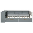 thumbnail image 6 of Twin Size Daybed with Charging Station, Built-in Desk, Under-Bed Drawers and Storage Shelves, Wood Twin Size Platform Bed with Upholstered Headboard for Bedroom, Gray, 6 of 9