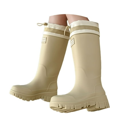 

Mepaouo Rain Boots for Women Platform Waterproof Rubber Knee High Tall Garden Shoes Rainboots(Yellow 7)