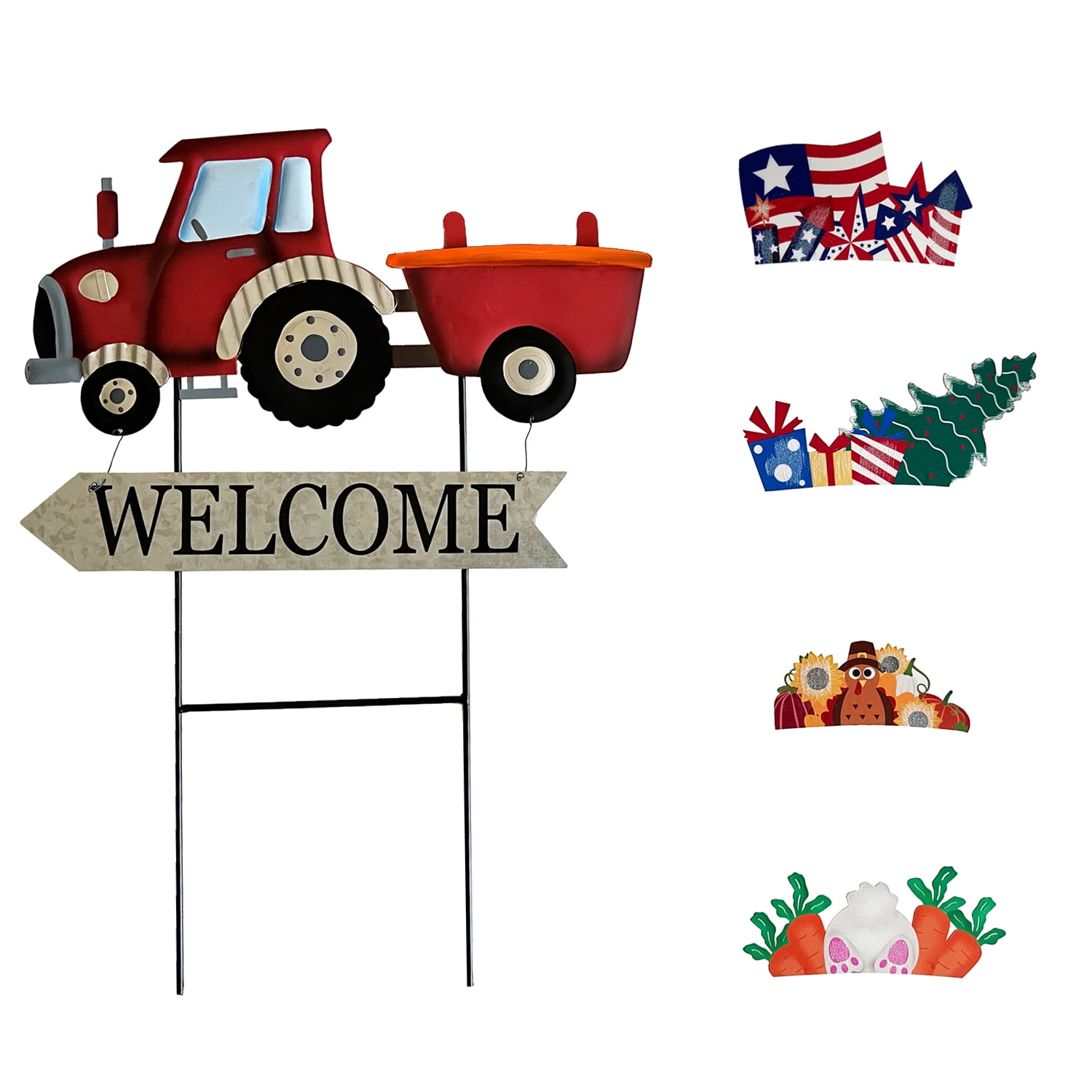 Vintage Interchangeable Pick Up Truck Yard Stake with Seasonal Sign Loads ,Metal Truck Welcome Sign for Garden Decorations