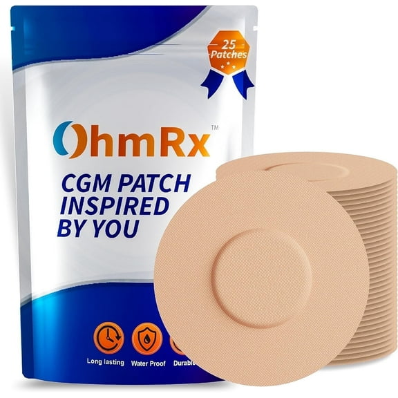 OhmRx Freestyle Libre 3 & Libre 3 Plus Sensor Covers - Waterproof, FSA/HSA Eligible, No Cut, Pack of 25 - Tan 10-14 Day Use