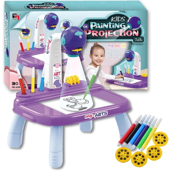 OLEOCA Drawing Projector for Kids – Arts & Crafts Tracing Kit with Markers & Slides, Light-Up Sketch Projector Table for Girls, Creative Gifts for Kids