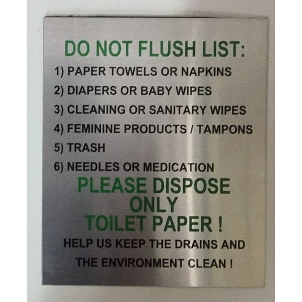 TOILET SIGN DO NOT FLUSH LIST SIGN (BRUSH ALUMINIUM)