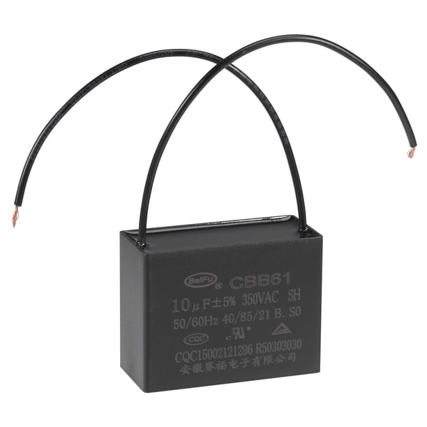 Capacitor de ventilador de techo CBB61 de 10uF 350V CA 2 cables Uxcell 1 paquete