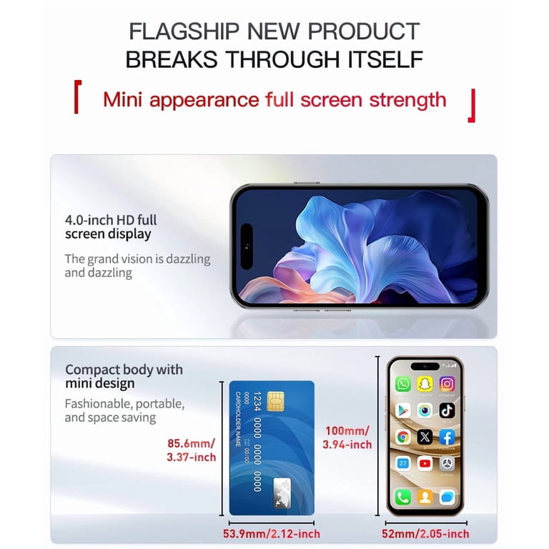ONEMYTH M17 Pro Android 12.0 Mini Phone 4.0'' Screen Quad Core
