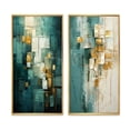 thumbnail image 2 of Designart "California Dreaming Retro Abstract in Gold and Teal I" Abstract Painting Framed Wall Art Set Of 2 - Modern Gold Frame Gallery Set For Office Decor, 2 of 6