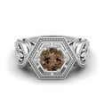 thumbnail image 1 of 6MM Round Smoky Quartz 925 Sterling Silver Hexagon Shape Geometric Women Wedding Ring, 1 of 3