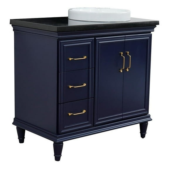 37 in. Single Wooden Vanity Blue Black Galaxy Round Right Door.Right Sink