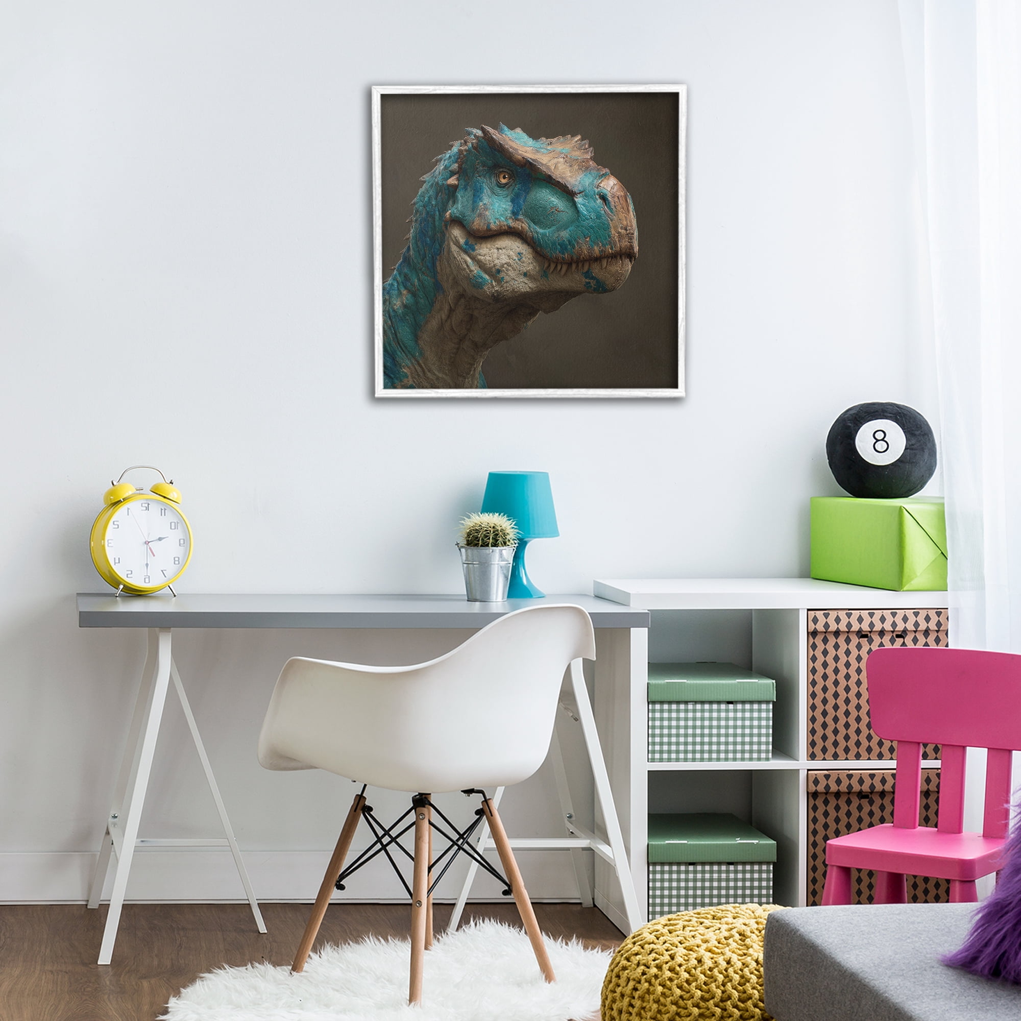 Stupell Industries Cerulean Scaled Dinosaur Detail White Framed Giclee Art, design by Wumples