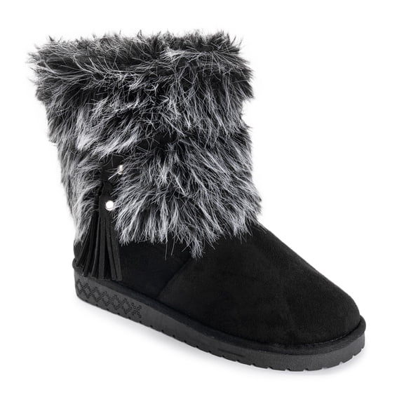 MUK LUKS Women's Ettore Faux Fur Mid Calf Boots, Black, 7W