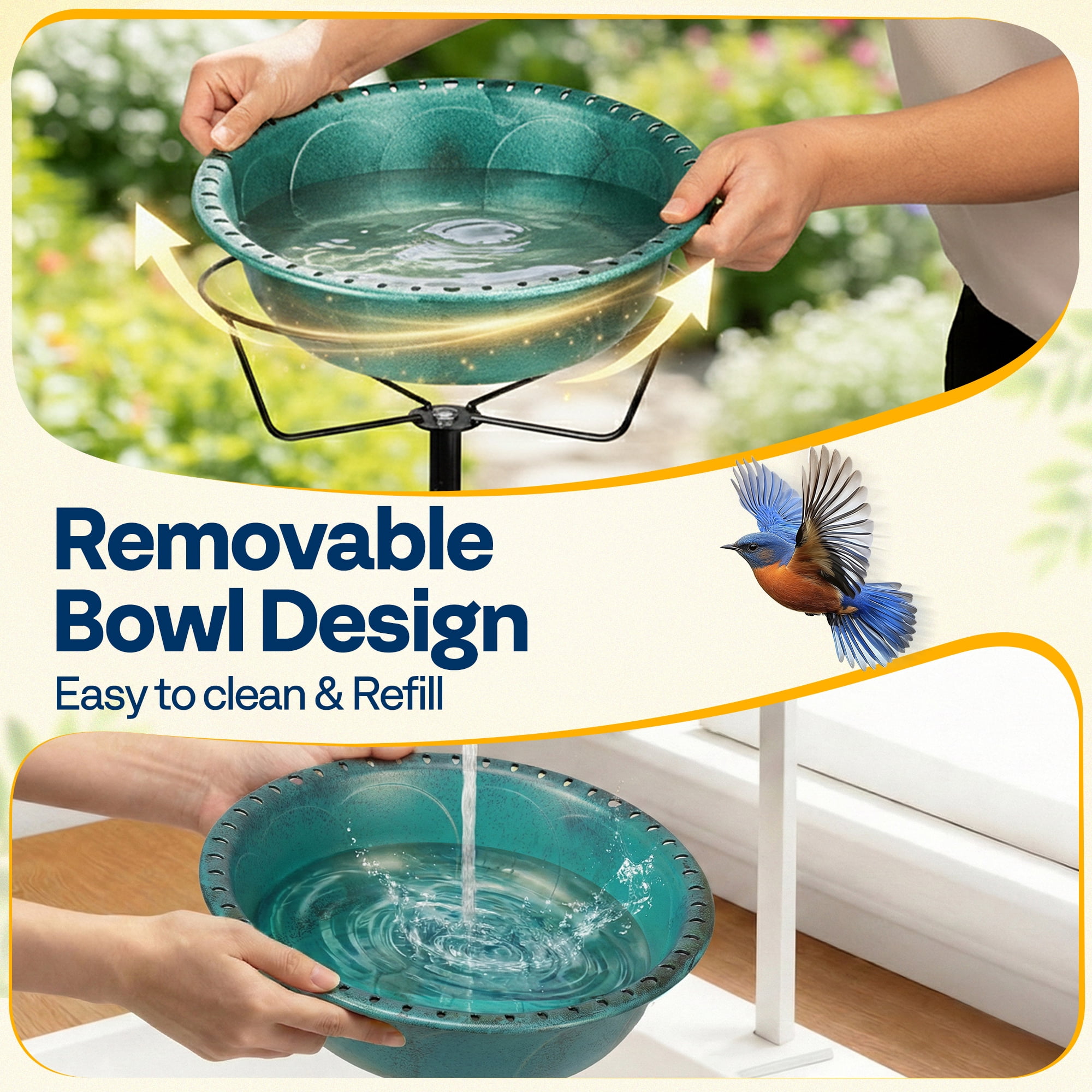 SPECSTAR Bird Bath with Solar Fountain for Outside, Weather-Resistant ABS Birdbath Bowl with Solar Powered Pump, Metal Ground Stake for Outdoor, Garden, 1.45 Gallons, Green