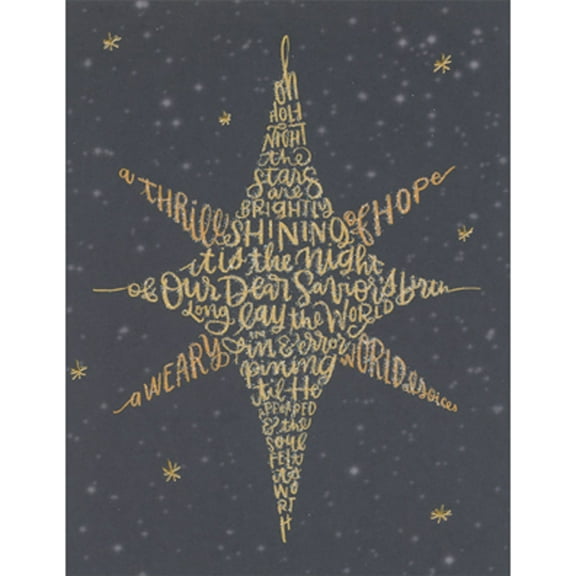 Madison Park Greetings Oh, Holy Night: Gold Lyrics in Star Shape Calligram Box of 10 Religious Christmas Cards