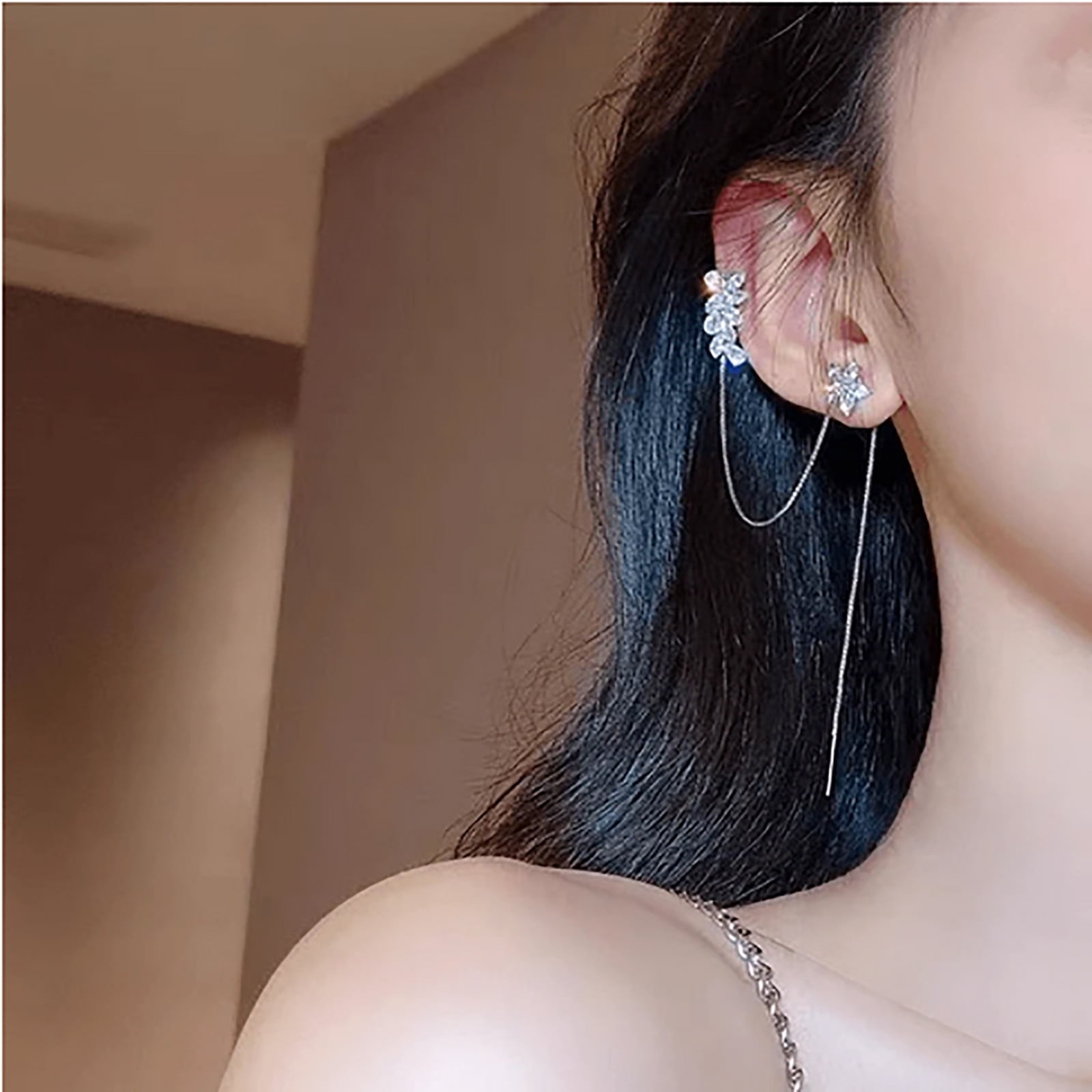Clearance New Fashion Tassel Earrings A Pair Zircon Flower Tassel Integrated Ear Clip Ear Wire Wish List Clearance Item24 Deals of The Week Today S