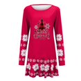 thumbnail image 3 of Long Sleeve Summer Dress Womens Casual Christmas Printed Round Neck Ruffle Hem Long Sleeve Dress Womens Dress Shoes Long Sleeve Dress Womens Christmas Dress Casual Dress Shoes, 3 of 5