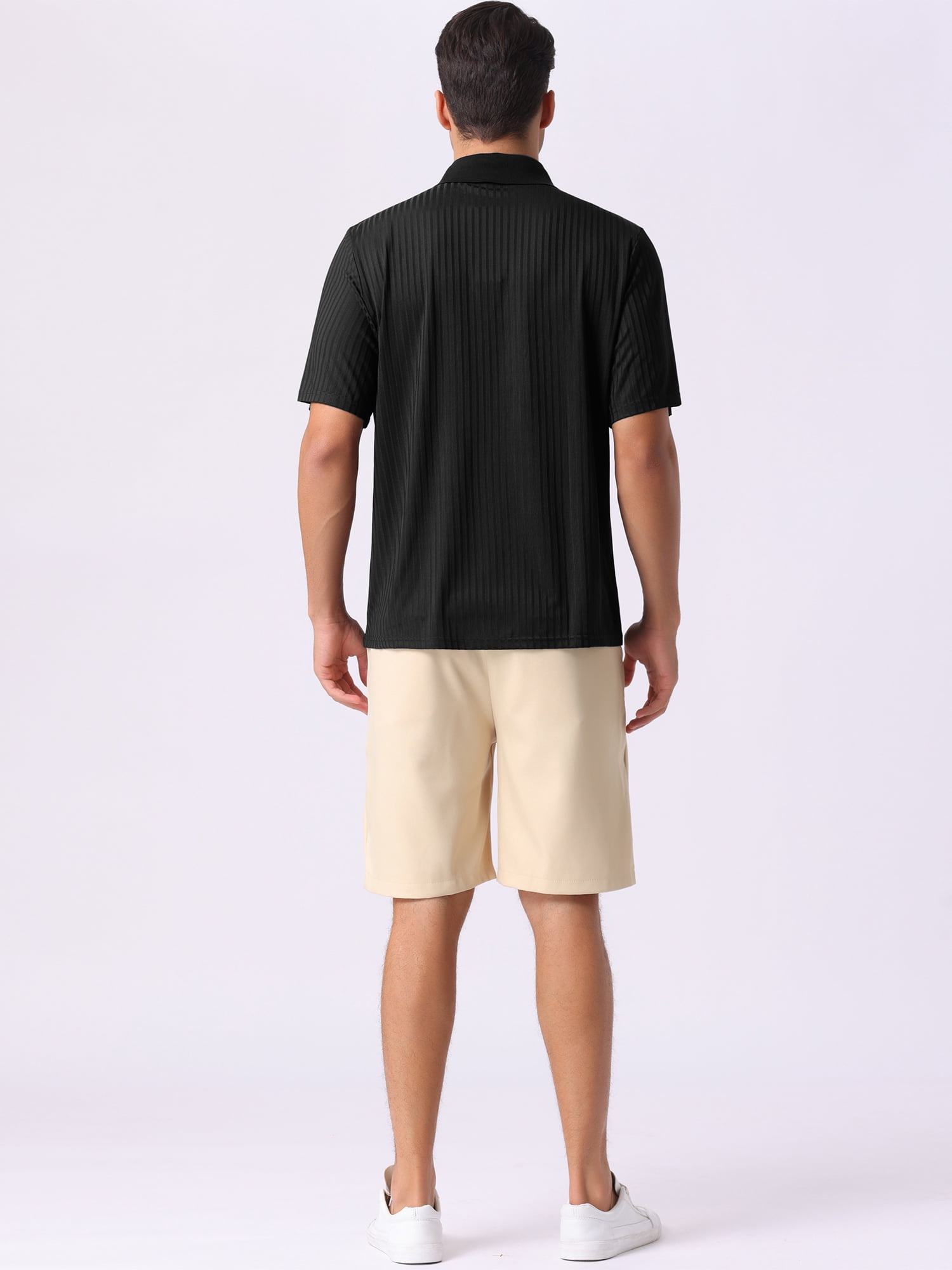 DARING DIVA Men's Ribbed Slim Fit Short Sleeves Casual Golf Polo Shirt XXL Black