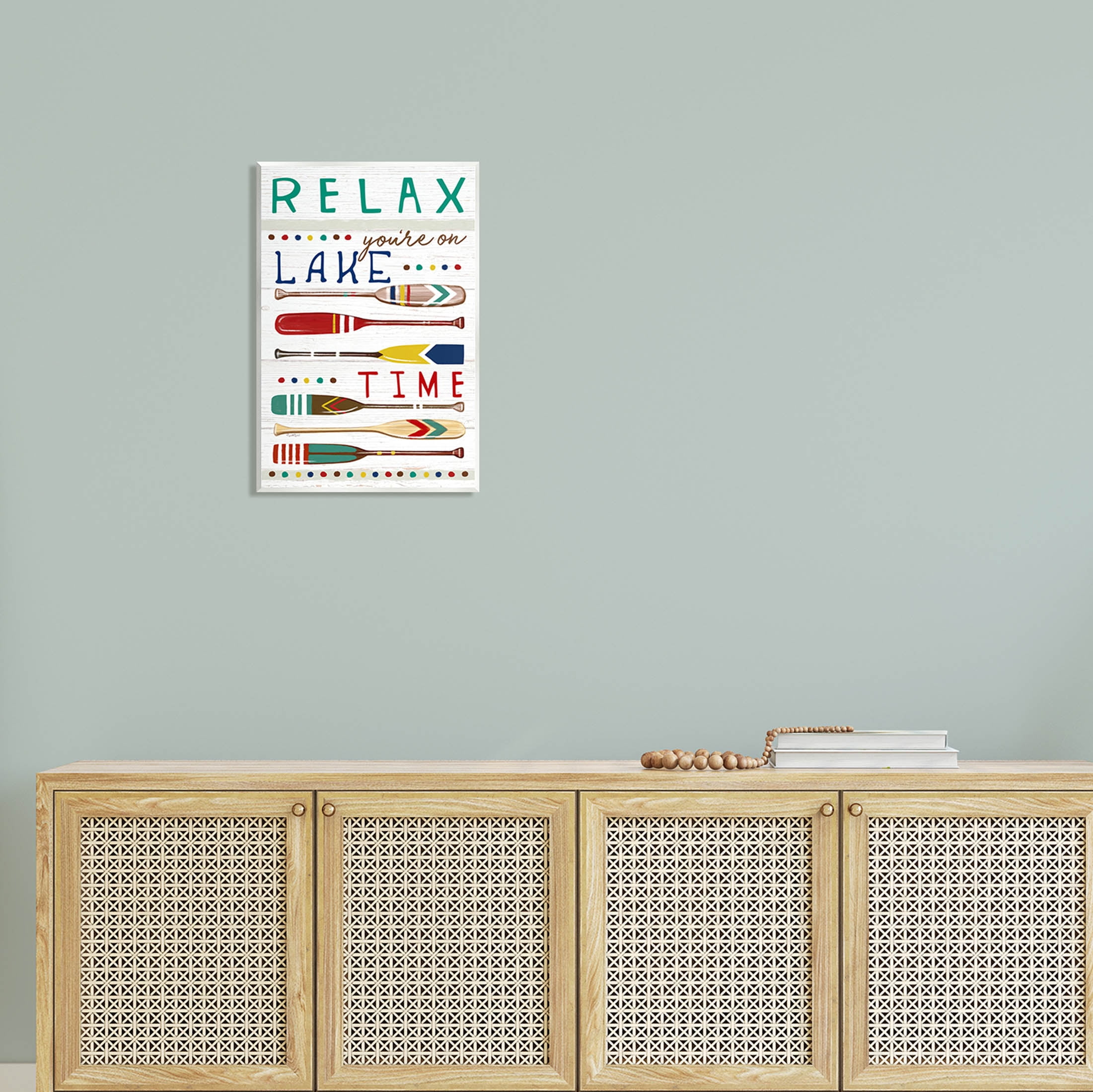 Stupell Industries Relax Lake Time Rustic Oars Graphic Art Unframed Art Print Wall Art, Design by Elizabeth Tyndall