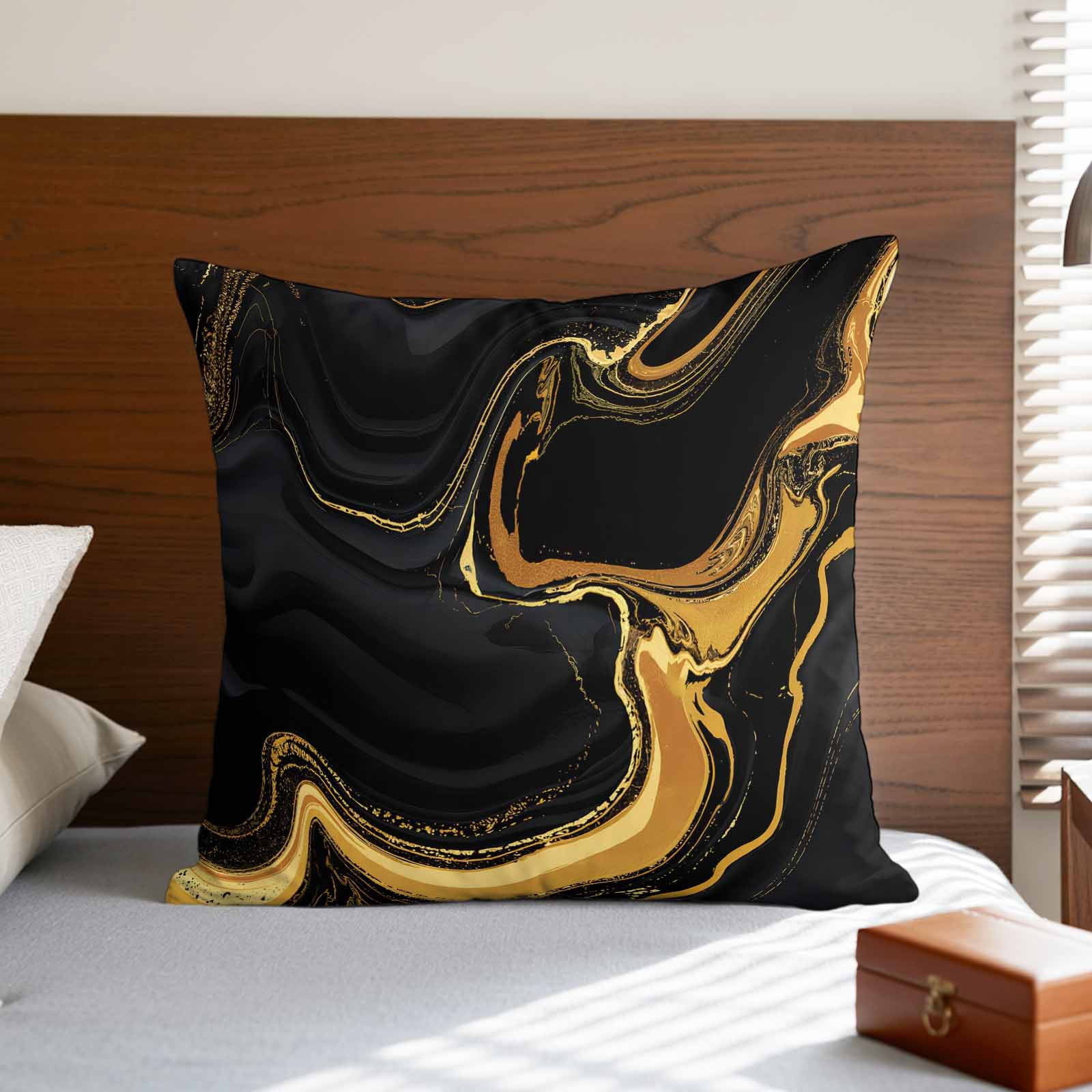 Pillow Covers 26x26 Inch, Marble Black Linen Pillowcase with Invisible Zipper, Vintage Gold Art Abstract Farmhouse Decorative Throw Pillow Covers Cushion Case for Couch Sofa Bed Living Room