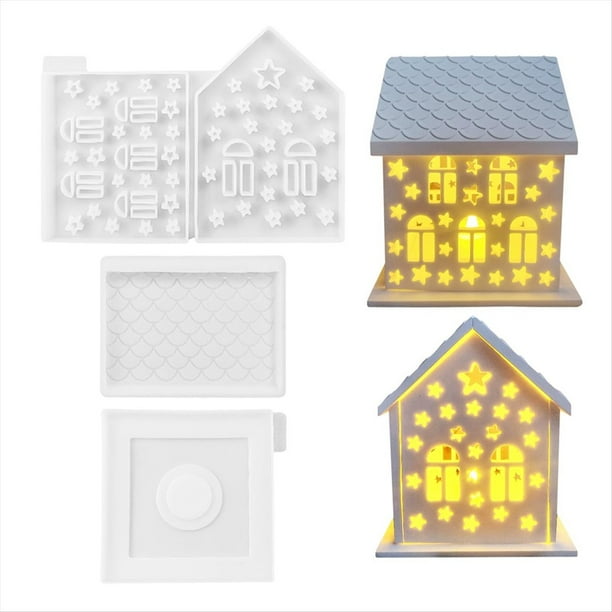 4 Unids/Set 3D Casa Moldes de Silicona para Resina Hormigón Estrella Casa Candelabro Molde Casa en Forma de Decoración Adornos
