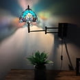 thumbnail image 3 of Tiffany Style Sconce Lamp Plug In Swing Arm Blue Green Stained Glass LED Bulb Included 13”W*8”D*15”H, 3 of 9
