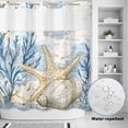 thumbnail image 4 of No Hook Shower Curtain with Built-in Rings - Blue Coastal Ocean Beach Themedl Washable Waterproof Fabric Bathroom Curtains for Hotel,Rentals, 72 X 78 Inch Long , Starfish Shell Coral, 4 of 9