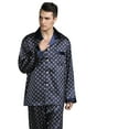 thumbnail image 3 of Elegant Mens Pajamas, Two Piece Set, Soft Satin Feel Sleepwear, 3 of 6