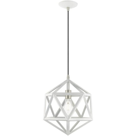 1 Light White Mini Pendant with White Geometric Metal Shade Shade