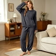 thumbnail image 3 of KyCheLot Fleece Pajama Sets for Women Winter Long Sleeve Round Collar Tops Cuffed Pants Comfy Thicken Warm Outfits, 3 of 6