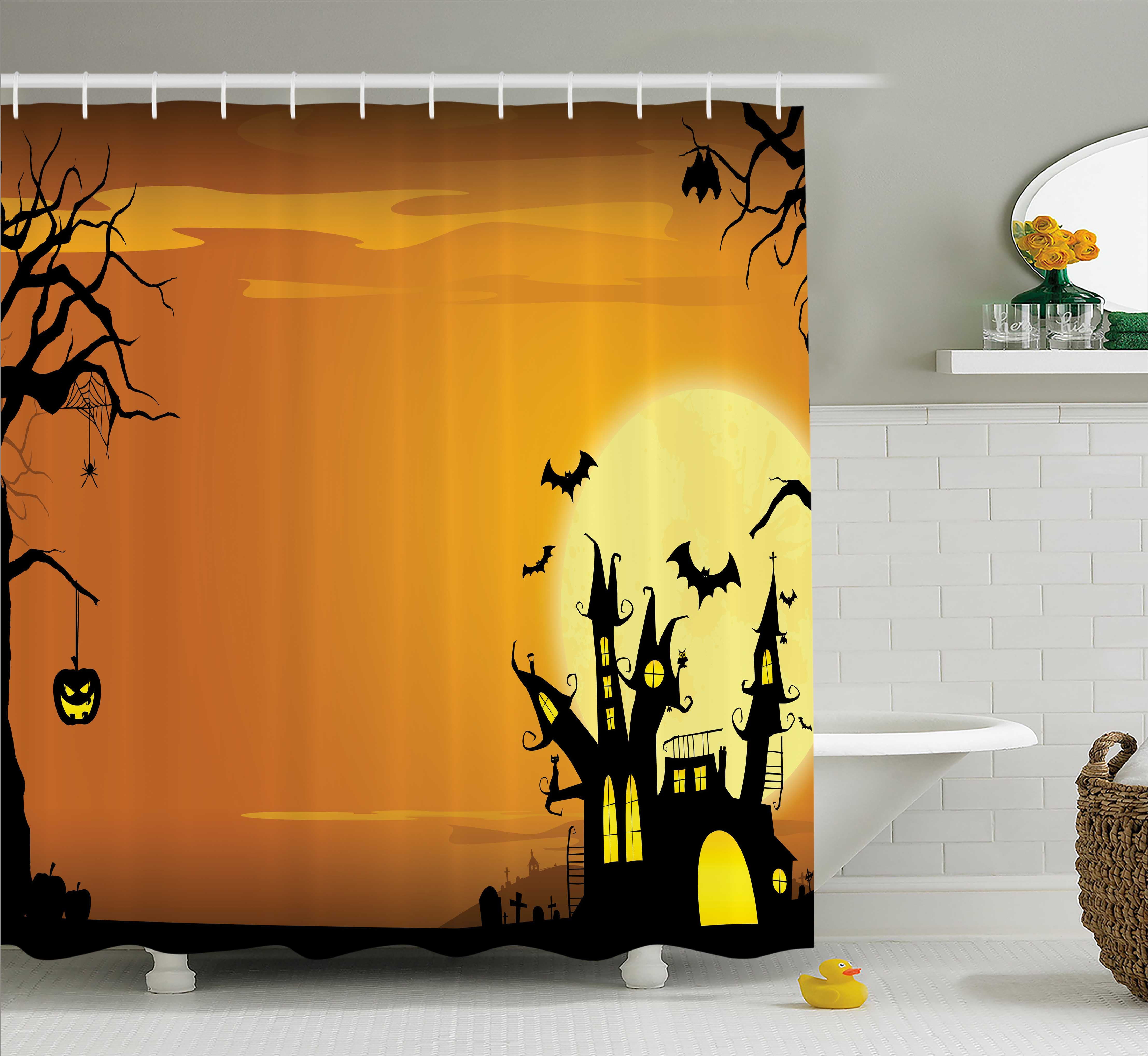 Halloween Decorations Shower Curtain, Gothic Haunted House Bats Western ...