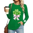 thumbnail image 2 of St. Patrick's Day T-Shirt for Women Glitter Shamrock Graphic Crewneck Long Sleeve Slim Fit Festive Top Saint Paddy's Day Party Celebration Clothes, 2 of 6