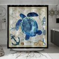 thumbnail image 2 of Retro Turtle Shower Curtain, Nautical Sailboat Anchor Lighthouse Seashell Map Vintage Style Bathroom Curtains for Bathtub Decor Machine Washable Waterproof Fabric with 12 PCS Hooks, 2 of 6