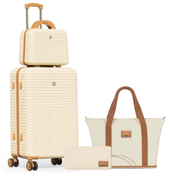 HOTEEL 4 Piece Carry On Luggage Sets,Lightweight Travel Suitcase Set with TSA Lock & Spinner Wheels(13/20in, Beige)