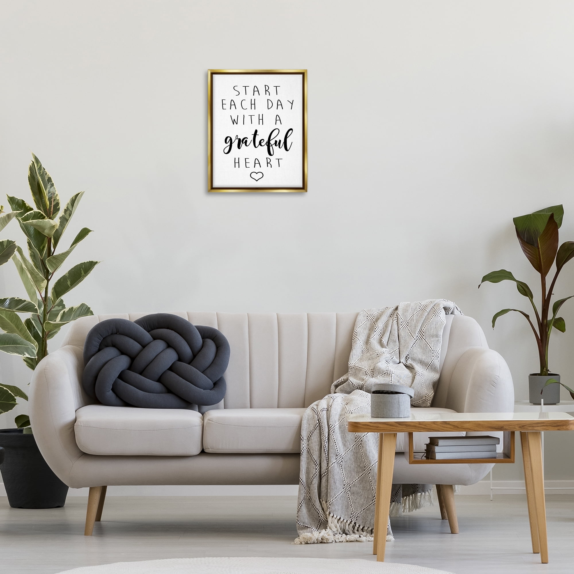 Stupell Industries Grateful Heart Sentiment Text & Numbers Painting Gold Floater Framed Canvas Art Print Wall Art, 17 x 21