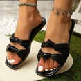 thumbnail image 2 of Xfvqtps Flat Sandals for Women Slide Bow Straps Open Square Toe Leather Non Slip Breathable Beach Summer Slipper Black, 2 of 8