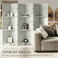 thumbnail image 3 of HOMCOM 6 Panel 67" Tall Wood Privacy Screen Room Divider with 3 Display Shelves, and Folding Storage for Bedroom or Home Office, Distressed White, 3 of 9