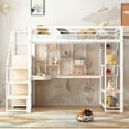 thumbnail image 2 of Euroco Modern Metal Full Size Loft Bed with Wardrobe, Desk and Storage Shelves for Kids Teens, White, 2 of 15