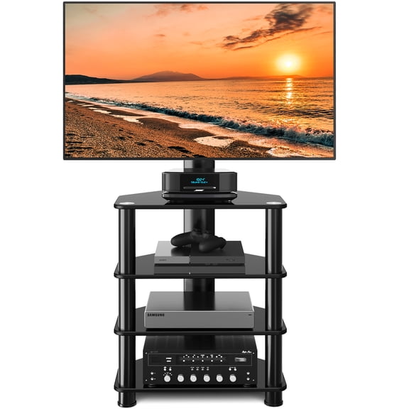 TAVR Furniture Black Corner TV Stand with Swivel Mount for TVs up to 55 inch 4 tier shelves