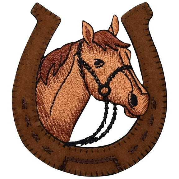 Horse Head - in Horseshoe - Iron on Applique /Embroidered Patch