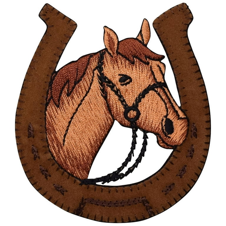 Horse Head - in Horseshoe - Iron on Applique /Embroidered Patch 