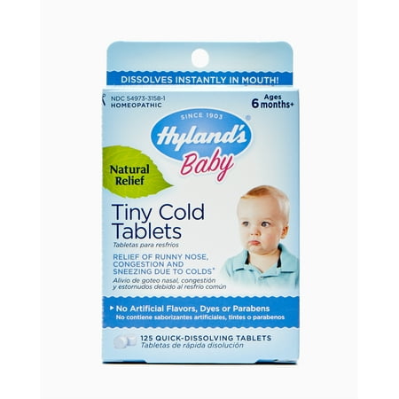 Hyland's Baby Nighttime Tiny Cold Tablets, Natural Relief of Runny Nose, Congestion, and Occasional Sleeplessness Due to Colds, 125 Quick-Dissolving (Best Cold Medicine For Babies)
