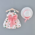 thumbnail image 2 of Toddler Girls Outfit Sets Summer Strawberry Print Cute Suspender Sleeveless Dress With Bow Hat Two Piece Streetwear,Pink,2-3 Years, 2 of 7