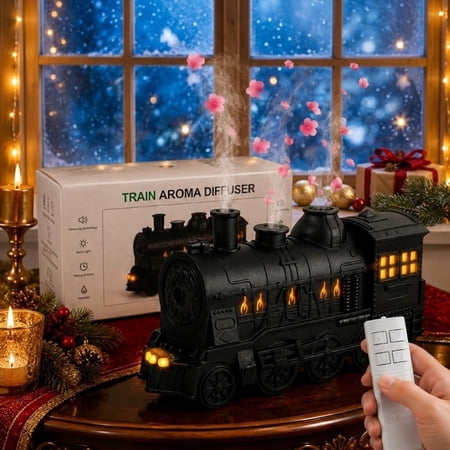 Vintage Steam Train Aromatherapy Essential Oil Diffuser Humidifier, 300ML USB-Powered Model with Remote Control, 2 Mist Modes and Dual-Color LED Light