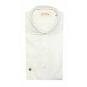 Tintoria Mattei 954 Men's White / Blue Cotton Dress Shirt With Side Ribbon Stripe Casual Button-Down - S