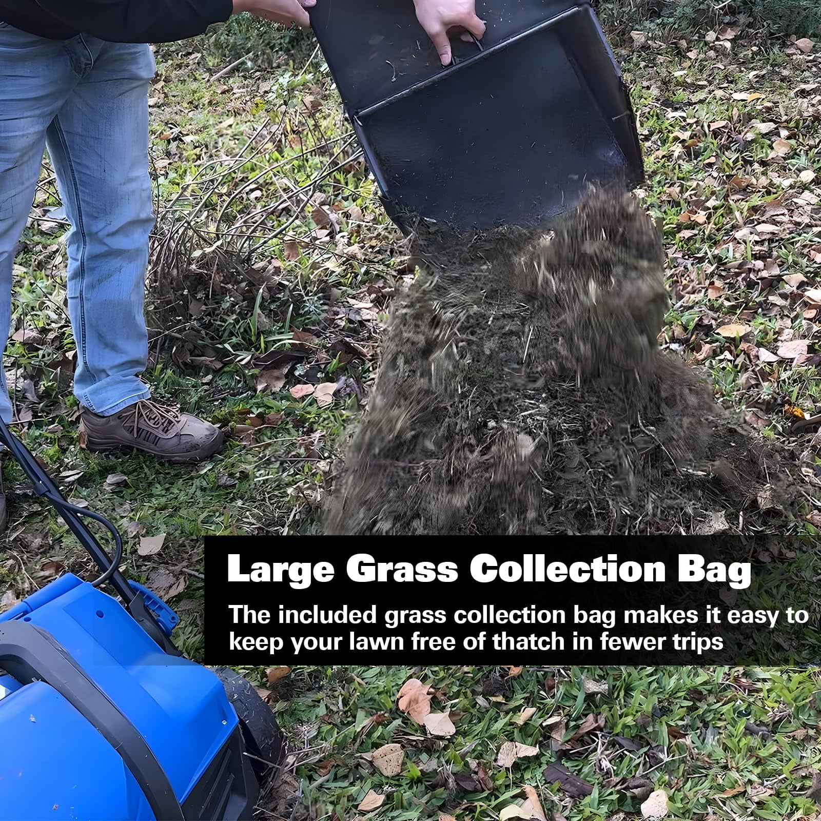 ANLIBATT 16 In Dethatcher Scarifier 15 Amp Corded Electric 2 in 1 Thatching Rake with 5 Position Depth Adjustment 14.5 Gallon Collection Bag Push Lawn Machine